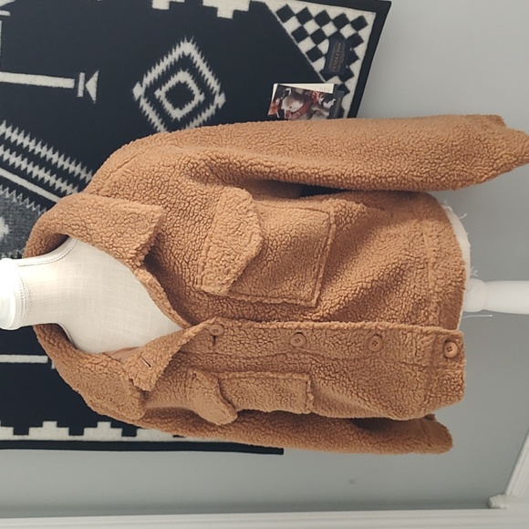 😍 GUC American Eagle Ladie's Cropped Sherpa Teddy Jacket, Brown, Small - Picture 8 of 11